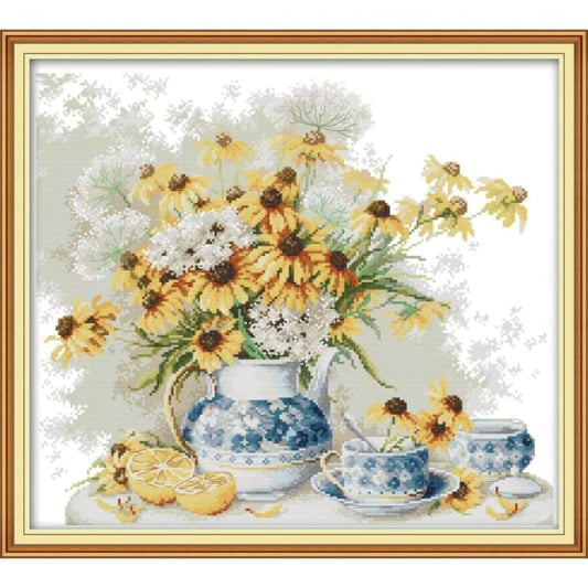 Daisies and blue and white porcelain
