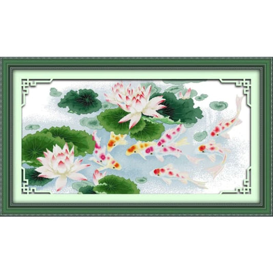 Nine fishes and lotus picture