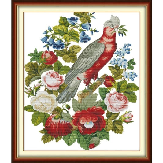 Parrots and flowers