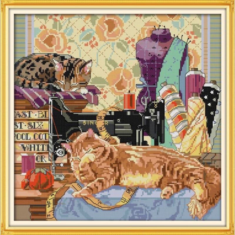 The cat and sewing machine