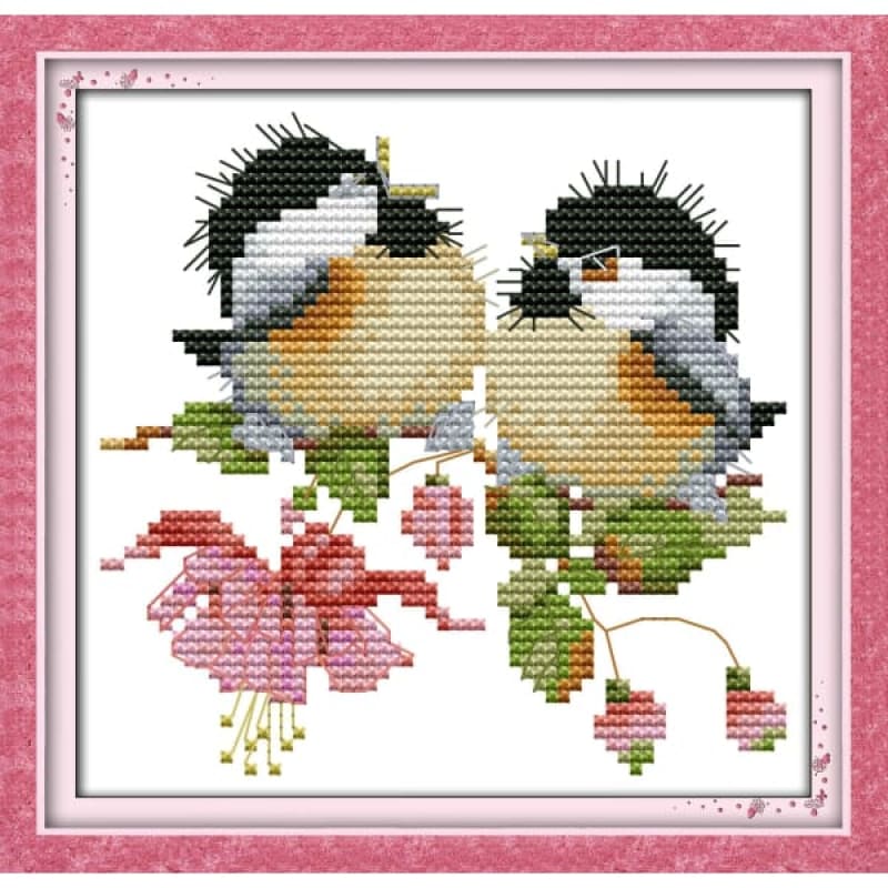 The chatted birds on purple-red flowers