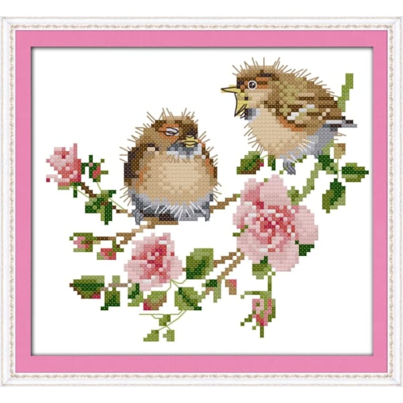 The chatted birds on roses