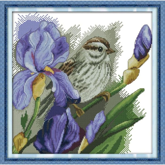 The sparrow and flowers