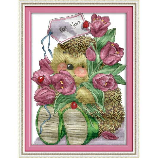 Tulips and a little hedgehog